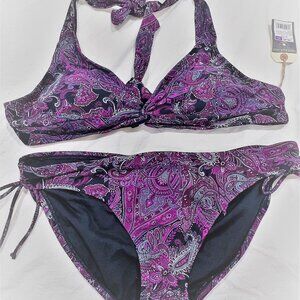 NWT Women's Converse One Star Paisley Print Purple & Pink Bikini Swim set XL